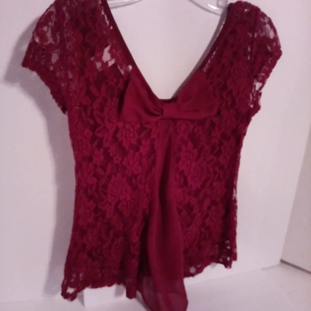 Purple Snow lace & back bow tie blouse sz M - Picture 1 of 8